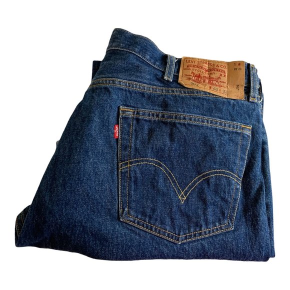 Levi's 501 Straight Leg Mens Jeans Tag W42xL32 Blue Denim Button Fly - Picture 9 of 9